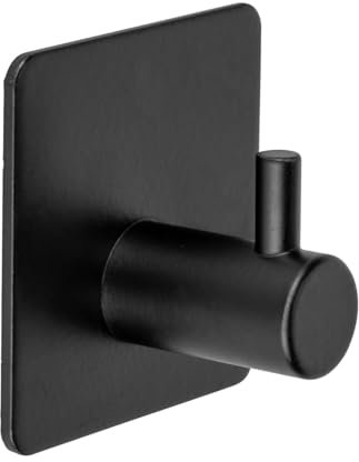 WENKO Wandhaken Ureo Schwarz, 2er Set, hochwertige Haken aus lackiertem, rostfreiem Edelstahl, Handtuchhaken für Bad, Gäste-WC & den gesamten Haushalt, Befestigung ohne Bohren, 4,5 x 4,5 x 3 cm