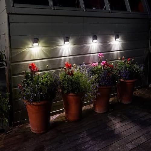 Garden Mile 4pc White LED Solar Garden Lights - Waterproof Solar Bright Lamps Outdoor Fence, Shed, Garden Decking Lights for Patio, Driveway, Night Path and Pathway Lighting