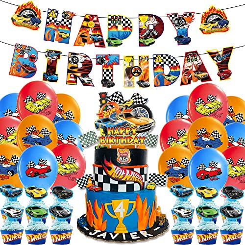 Rennwagen Luftballon Dekorationen, Auto Geburtstag Party Dekorationen Thema Geburtstag Luftballon Set mit Folienballon Happy Birthday Banner Latexballon für Baby Shower Geburtstag Dekorationen