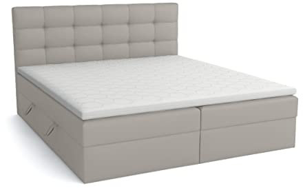 FEDVE Boxspringbett 140x200 Grau – Tomori – Praktisches Bett mit Bettkasten – Stabiles Kopfteil Bett mit Matratze – Solid Doppelbett mit Stauraum zum Schlafzimmer