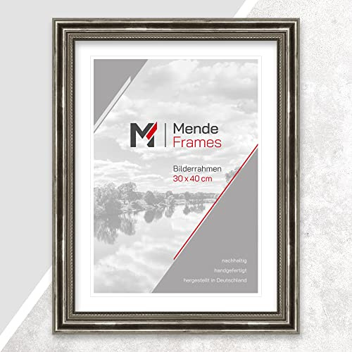 Mende Frames Bilderrahmen Antik 42x60cm DIN A2 I Farbe: Silber I Holzbilderrahmen I Fotorahmen I Silberner Barock Bilderrahmen I Made in Germany I V450