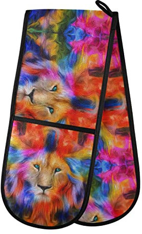 Double Oven Glove Nebula Colourful Lion Face Heat Resistant Double Ovens Mitt Modern Cooking Gloves Potholders