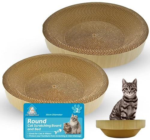 SOL 2pk Round Cat Scratching Board & Bed, Durable 2-in-1 Design Cardboard Cat Bed for Resting, Sturdy Cardboard, Ideal for Indoor Cats, Promotes Healthy Scratching & Protects Furniture