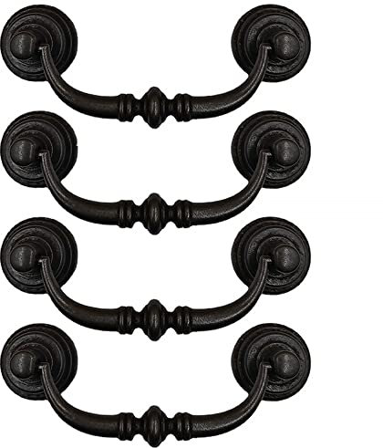 TopHomer Poignée de meuble vintage, 4 pièces 115 mm, poignée de tiroir, poignée de placard de cuisine, poignée de porte de meuble antique pour armoire de chambre à coucher, commode, tiroir (fer noir)