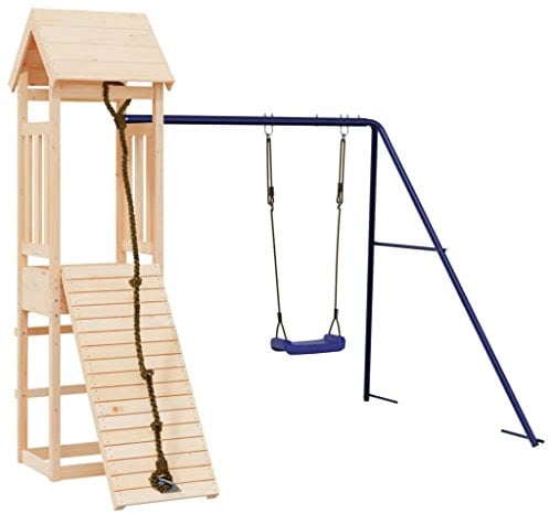 vidaXL Spielturm, Klettergerüst mit Kletterwand Schaukel, Kinder Kletterturm mit Holzdach, Spiel-Zubehör für Garten, Holz Spielplatz, Massivholz Kiefer