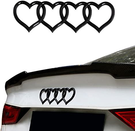 3D-Abzeichen-Aufkleber, Herz-Logo, Heckklappen-Emblem, Auto-Ersatz, 3D-Aufkleber, Auto-Außenembleme, Abzeichen, 3D-Aufkleber, passend für Audi A3, A4, A5, A6, A8, TT, R8, Q3, Q5, Q7 (helles Schwarz)