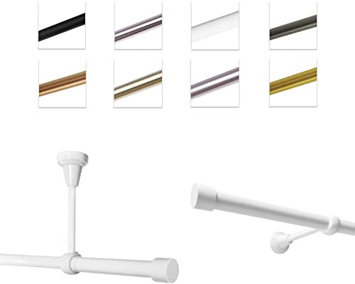 MDEKOR Gardinenstange 120 cm einläufig | Vorhangstange für die Wandmontage oder Deckenmontage Weiß aus Metall | Gardinenstangenset Ø 19mm