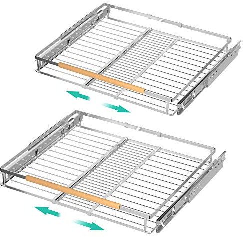 iPEGTOP 2 Pack Pull Out Cabinet Drawer Shelf Organizer, Extendable Sliding Slide Out Pantry Shelves Storage Heavy Duty for Kitchen Bathroom, Adjustable Width 16.3~26.3 W x 17.3 D
