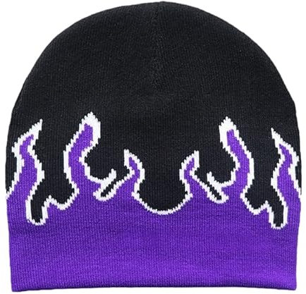 Y2K Beanie Flame Beanie Skullies Beanie Slouchy Beanie Knit Beanie Hat Flame Skull Cap Graphic Beanie Flame