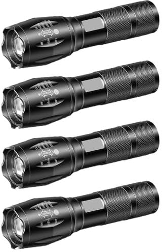 MVIOCS Lot de 4 lampes de poche tactiques à LED zoomables avec 5 modes, étanche, portable, pour urgence, camping et utilisation en extérieur