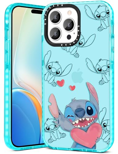 Qerrassa for iPhone 15 Pro Max Case Cute Cartoon Character i 15 Pro Max Case for Girly Teens Girls Women Phone Cover Fun Unique Kawaii Soft TPU Bumper Protective Case for iPhone 15 Pro Max, Heart Stit