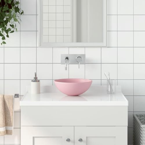 Vasque à Poser, Lavabo à Poser Lavabo Lave Main Lavabo de salle de bain Céramique Rose mat Rond