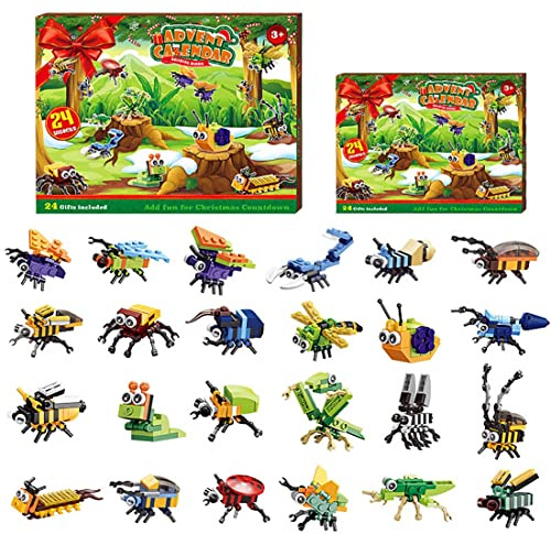 KoDeer Adventskalender 2023, 24 Insekt Bausatz, 24 Kleines Insekt + 2 Groß Lord Insekt Klemmbausteine Set, Bausteine Kompatibel mit Lego