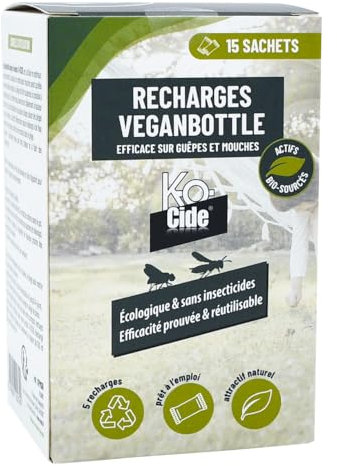 K-OCIDE - Recharge pour piège Veganbottle volants - Recharge pour piège mouches et guêpes - Attractif naturel homologué - 5 recharges