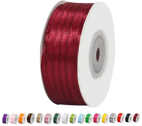 Satinband Weinrot 3mm Breit Geschenkband Satin,91m Satinbänder Weinrot Dick Schleifenband Dekoband Seidenband Geschenkverpackung Stoffband Geschenkbänder für Dekorieren Basteln Kleid Hochzeit