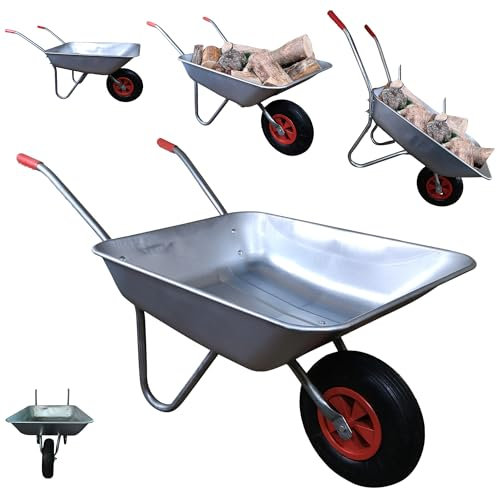 Samuel ALEXANDER 65 Litre 60kg Capacity Galvanised Metal Garden Trolley Wheelbarrow - Heavy Duty Garden Cart Wheelbarrows with Pneumatic Tyre