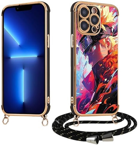 PBNDJVG Lanyard Handyhülle für iPhone 7/iPhone 8/iPhone SE 3/2 Hülle 4.7 Zoll, Anime Uzumaki Manga Junge Muster mit Band zum Umhängen Schwarz Schutzhülle Dünn Case, 02