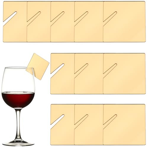 SUNNYCLUE 1 BOX 20PCS Acrylic Gold Party Drink Tags Wine Glass Name Tags Funny Square Mirror Party Stemless Glasses Markers Write on Tag Blanks Flat Identification for Wedding Christmas Family Party