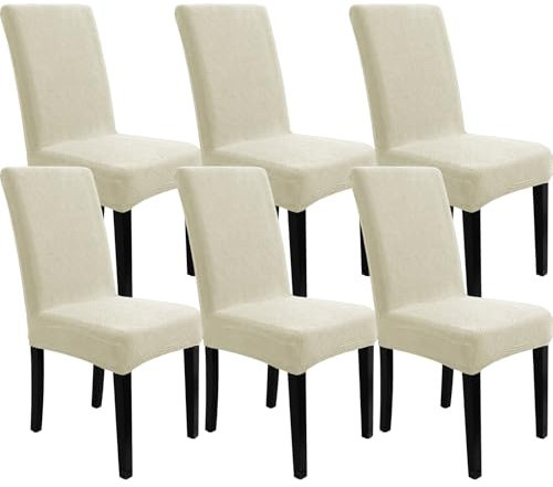 YSTELLAA Housse De Chaise 6 Pieces, Extensible Housse De Chaise Salle À Manger, Housse pour Chaise Moderne Universel, Protection Chaise Couvre Chaise, Housse Chaise Amovible Lavable, Beige