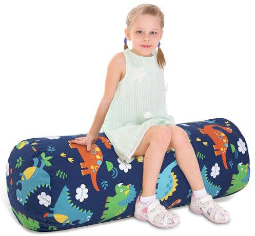 SANFERGE Zylindrische Kuscheltier-Sitzsack-Aufbewahrung für Kinder - 100% Baumwoll-Canvas, waschbar, ohne Füllung, zum Organisieren, Sitzen, Spielen & Boxen Kinder