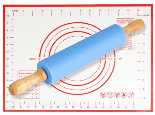 Trukafie Rouleau à Pâtisserie en Silicone,rouleau patisserie avec Tapis de Cuisson,Rouleaux à Pâtisserie Antiadhésif pour Fondant, Pizza, Pâte, Sablée (Bleu)