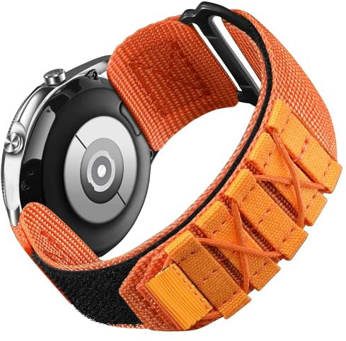 Lamshaw Compatible with Ticwatch Pro 5 Enduro Bands, 24mm Rugged Nylon Sports Strap with Woven Loop Design Compatible with Ticwatch Pro 5 Enduro/Pro 5 Smartwatch (Cross Nylon-Orange), Onesize
