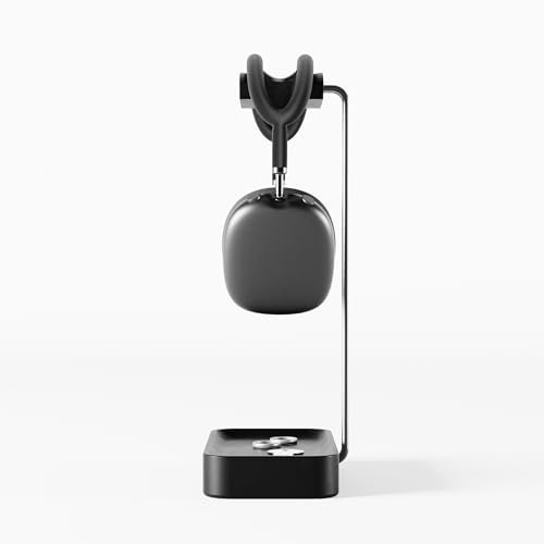 Raico Headphone Stand Wood & Metal Minimalist Headset Holder Hanger with Storage Base (Black)