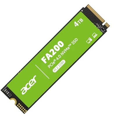 acer FA200 PCIe 4.0 NVMe SSD 4TB: bis zu 7200 MB/s Lesegeschwindigkeit, Gen4x4 M.2 2280 Interne Festplatte mit HMB & SLC – Solid State Drive für Laptop/Desktop PC/Gaming (PS5 Kompatibel)