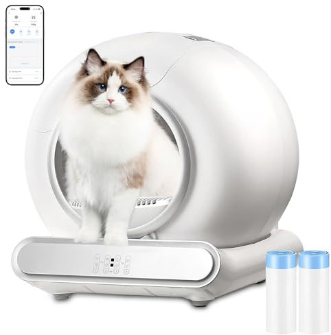 XQDKoon Arenero Gatos Autolimpiable, 74L Arenero Inteligente para Gato con Control de App, 2 Rollos Bolsas Basura y 1 Tapete Arena Gatos para Varios Gato (C)