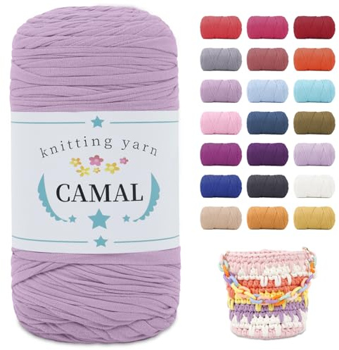 CAMAL Fettuccia per Borse a Uncinetto, 400g x 120m Filato Grosso per Borse Uncinetto Elastico Filo Grosso Fettuccia per Borse, Artigianato, Decorazioni Casa (Viola chiaro)