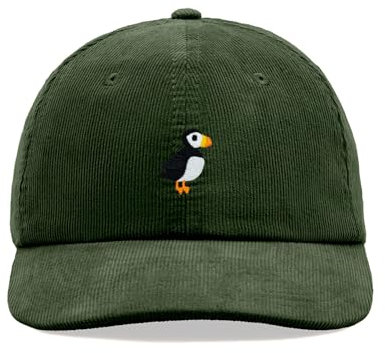 Baseballkappe mit Papageientaucher-Motiv, Kordsamt, Vintage, Unisex, verstellbar, dark olive, Einheitsgröße