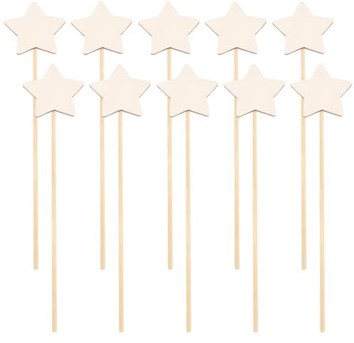 FSSTUD Lot de 10 baguettes magiques en bois en forme d'étoile magique - Baguettes de princesse brutes - Baguettes de peinture de fées pour Noël