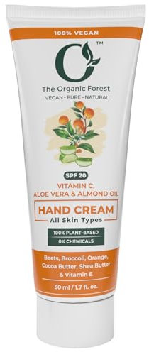 Plant Based Vitamin C Hand Cream for Dry Hands – Anti-Aging Hands Moisturiser with Shea Butter, Cocoa Butter & SPF – Non-Greasy Hand Repair Cream for Dry, Cracked Skin – Best Vegan Mini Handcream