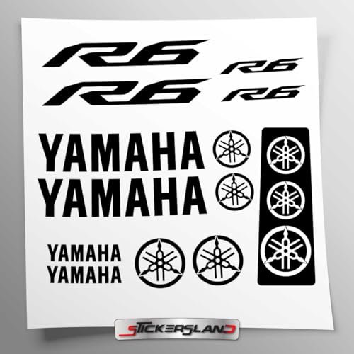 Aufkleber-Set kompatibel mit Tank und Motorradhelm | Basis aus transparentem Vinyl, einfache Anbringung, UV-Druck | Logo-Schriftzug | Stickersland® - R6 New von 2015 bis 2024 (schwarz)
