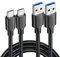 Powice 2X 30W USB3.0 USB C Kabel für Carplay, USB C Ladekabel 3A 1,5m, USB A auf USB C Ladedatenkabel, USB auf USB C Kabel für iPhone 16/15/14, Samsung S24/S23/S22, Kann im Auto verwendet werden