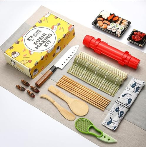 Sushi Making Kit All in One Sushi Bazooka Roller Set for Beginners with Mats, Sushi Knife, Chopsticks, Spreader, Avocado Slicer, Paddle, Cotton Bag Easy Machine Maker Homemade DIY Tool Kitchen Utensil