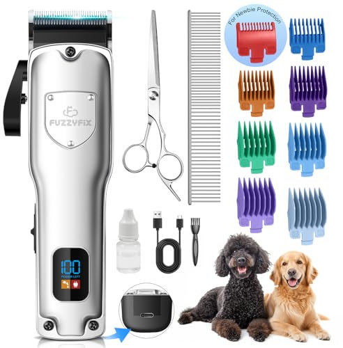 FuzzyFix Leise Hundeschermaschine Dichtes Fell, Wiederaufladbare Schermaschine Hund, Professionelle Hunde Haarschneidemaschine aus Edelstahl mit Keramikklinge Hunderasierer Tierhaarschneidemaschine