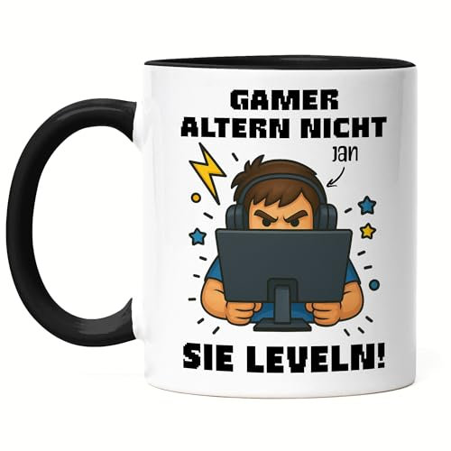 Kiddle-Design Tasse de gamer, personnalisable, cadeau d'anniversaire, pour les joueurs de joueurs, les nerds, tasse de joueur, pour homme, un joueur ne vieillit pas, noir