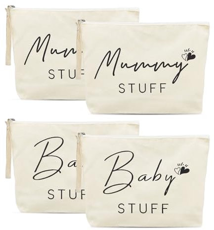 SAIIURV 4 Pièces Cadeaux pour Maman Enceinte, Cadeau pour Nouveau - né, Trousse de Toilette avec Fermeture à glissière, Sac en Toile pour Nouveau - né pour Femme Enceinte (4PCS)