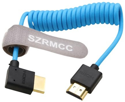 SZRMCC Câble Spiralé 8K 2.1 HDMI vers HDMI Coudé Gauche Ultra Haute Vitesse pour Z Cam E2 S-ony FX6 FX9 Canon EOS C70 C300 Portkeys BM5 Atomos Ninjav V Shogun Moniteur