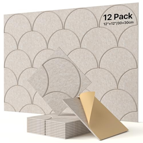 Soundsbay 12 St. Akustikplatten Selbstkleben, Schallschutz Schallabsorber, Akustikpaneele aus Polyester zur Schalldämmung, Schallschutzplatten für Akustische Behandlung und Wanddekoration 30x30x0.9cm