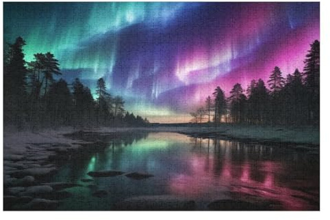 Puzzles Für Erwachsene Und Kinder, Nordlichter in Norwegen -Puzzle, 1000 Teile, Kreative Holzpuzzles, Geschenke （75×50cm）