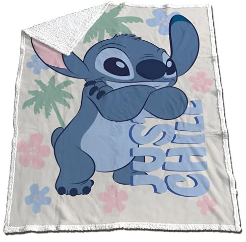 Aymax Disney Stitch Kuscheldecke „Just Chill“ – Flauschige Coral-Fleece Decke 130x170 cm mit tropischem Motiv – Offizielles Lizenzprodukt – Superweich & ideal zum Relaxen