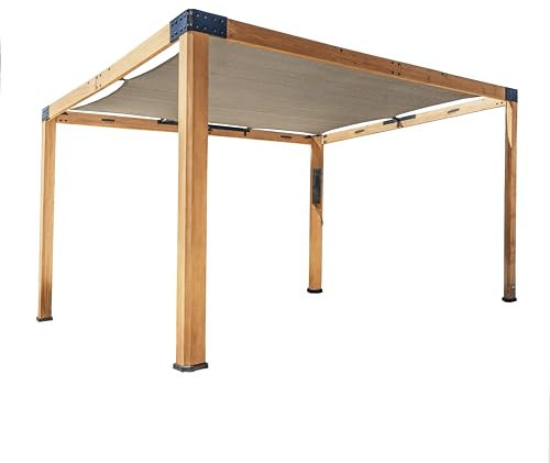 Backyard Discovery Brendan Cedar Wood Outdoor Patio Pergola Kit with Protective Shade Sail Water Resistant Canopy with Integrated PowerPort 3.7m x 3.1m (12ft x 10ft)