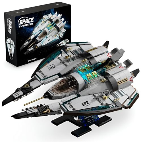 PlaySynthe Raumstation Raumschiff Bausteine, 739 Teile Interstellarer Kreuzer Klemmbausteine Modell, Weltraumer Kundungs Spielzeug Bausatz, Geschenke für Erwachsene und Kriegsschiff Fans