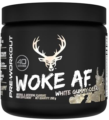 Bucked Up Woke AF Pre-Workout Powder | Performance Drink with Caffeine, Beta-Alanine, & L-Citrulline | Sugar Free, Paleo Friendly | White Gummy Deer Flavor | 40 Servings