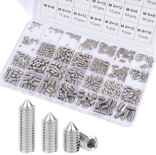 JOYELEC 624 Pezzi Viti a Brugola Senza Testa con Punta Acuta,Acciaio Inox 304 Antiruggine,Esagoni Incassati M3/M4/M5/M6/M8,Viti per Fissaggio Maniglie Porte,con 5 Chiavi a Brugola