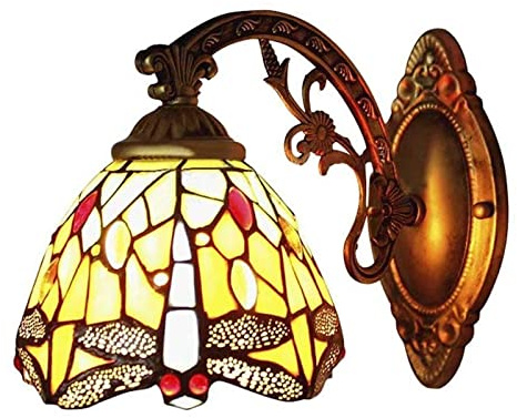 XYNSNDB Wandlampen, Wandlampen, Libelle, barocke Blume, Heimdekoration, Nachttischlampe, Landhausstil, Metall, Glas, Gang, Schlafzimmer, Innenbeleuchtung, Wohnzimmer, Esszimmer, Gang, Veranda