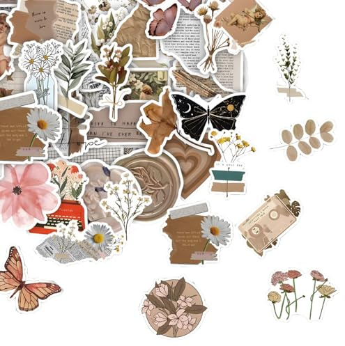 60 Stück Aesthetic Sticker,Vintage Aufkleber Set,Wasserfeste für Kindle Fotoalbum Journal Scrapbook Laptop Koffer,Ästhetische Deko für Erwachsene Teenager,Bullet Journal Book Sticker,DIY Scrapbook Set
