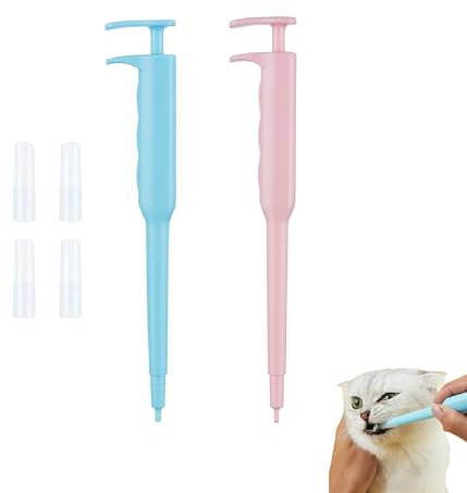 FILOEEX 2Pcs Cat Pill Popper, Multi Use Pet Pill Dispenser for Cats Dogs and Small Animals, Easy to Use Pet Medicine Feeding Tool, Refillable and Ergonomic Design, Pink and Blue